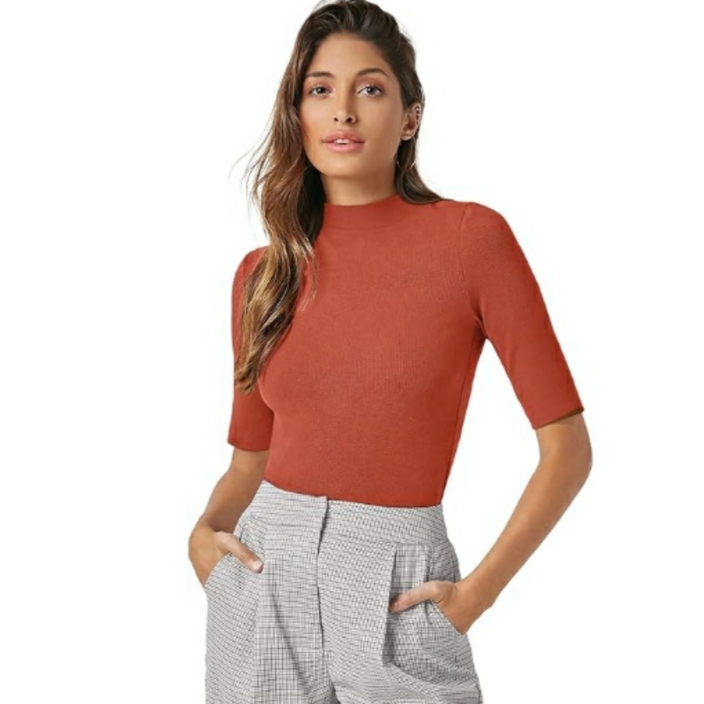 Women Short Sleeve Business Dressy Casual Pullover Top Pumpkin
